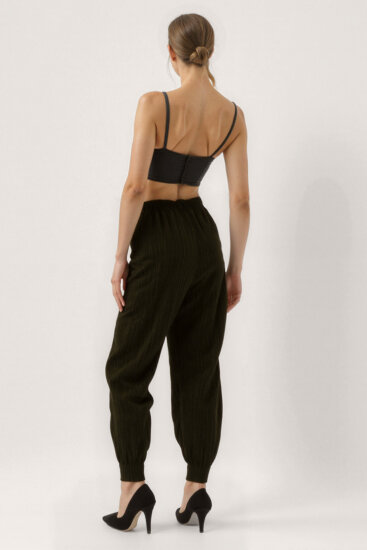 Kendinden Desenli Beli Lastikli Pileli Pantolon - 15