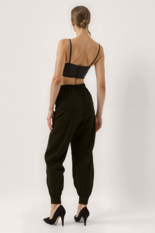 Kendinden Desenli Beli Lastikli Pileli Pantolon - 15