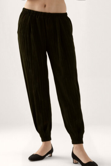 Kendinden Desenli Beli Lastikli Pileli Pantolon - 16