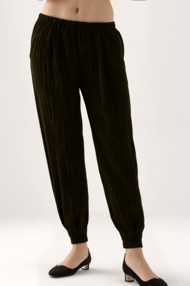 Kendinden Desenli Beli Lastikli Pileli Pantolon - 16