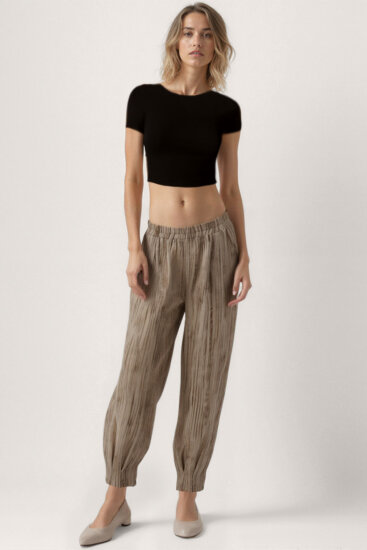 Kendinden Desenli Beli Lastikli Pileli Pantolon - 18