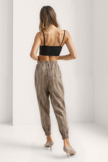 Kendinden Desenli Beli Lastikli Pileli Pantolon - 20