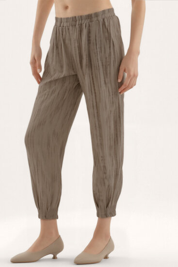 Kendinden Desenli Beli Lastikli Pileli Pantolon - 21