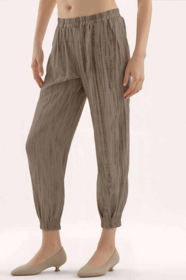 Kendinden Desenli Beli Lastikli Pileli Pantolon - 21