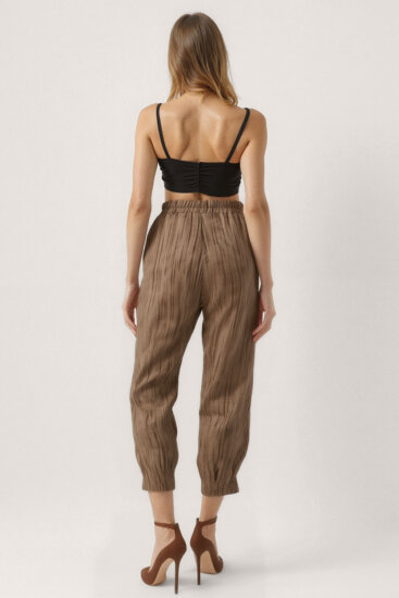 Kendinden Desenli Beli Lastikli Pileli Pantolon - 3