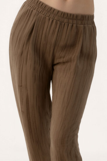 Kendinden Desenli Beli Lastikli Pileli Pantolon - 7