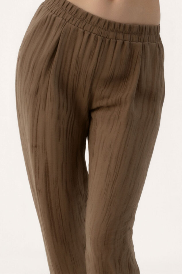 Kendinden Desenli Beli Lastikli Pileli Pantolon - 7