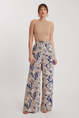 VİTRİN - Kendinden Desenli Beli Lastikli Rahat Pantolon