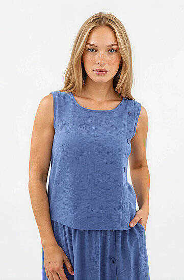 Kendinden Desenli Düğmeli Bluz