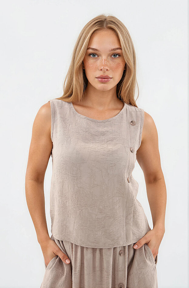 Kendinden Desenli Düğmeli Bluz - 5