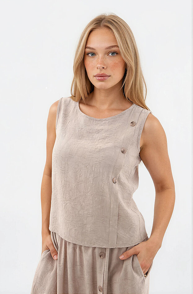 Kendinden Desenli Düğmeli Bluz - 6