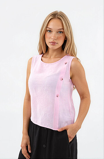 Kendinden Desenli Düğmeli Bluz - 27