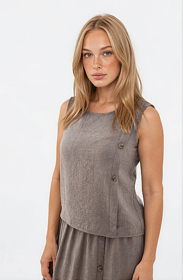 Kendinden Desenli Düğmeli Bluz - 30