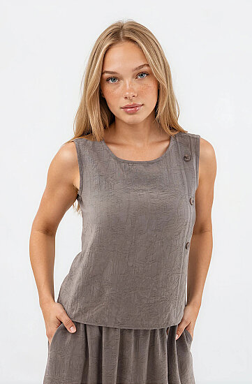 Kendinden Desenli Düğmeli Bluz - 31