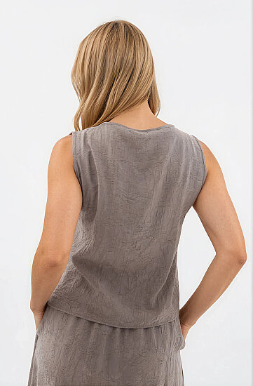 Kendinden Desenli Düğmeli Bluz - 32