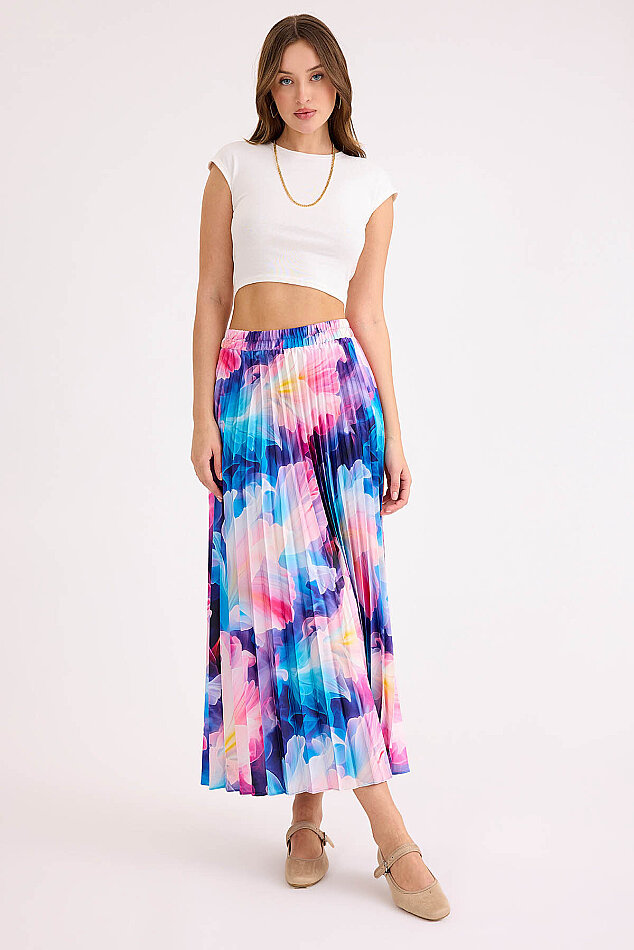 Kendinden Desenli Piliseli Midi Boy Etek - 1