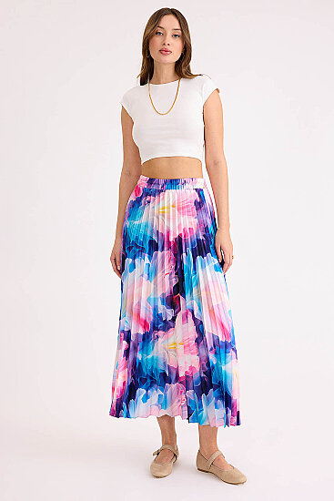 Kendinden Desenli Piliseli Midi Boy Etek - 3