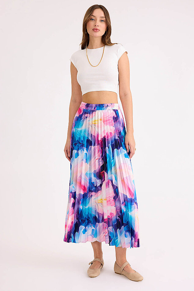 Kendinden Desenli Piliseli Midi Boy Etek - 3