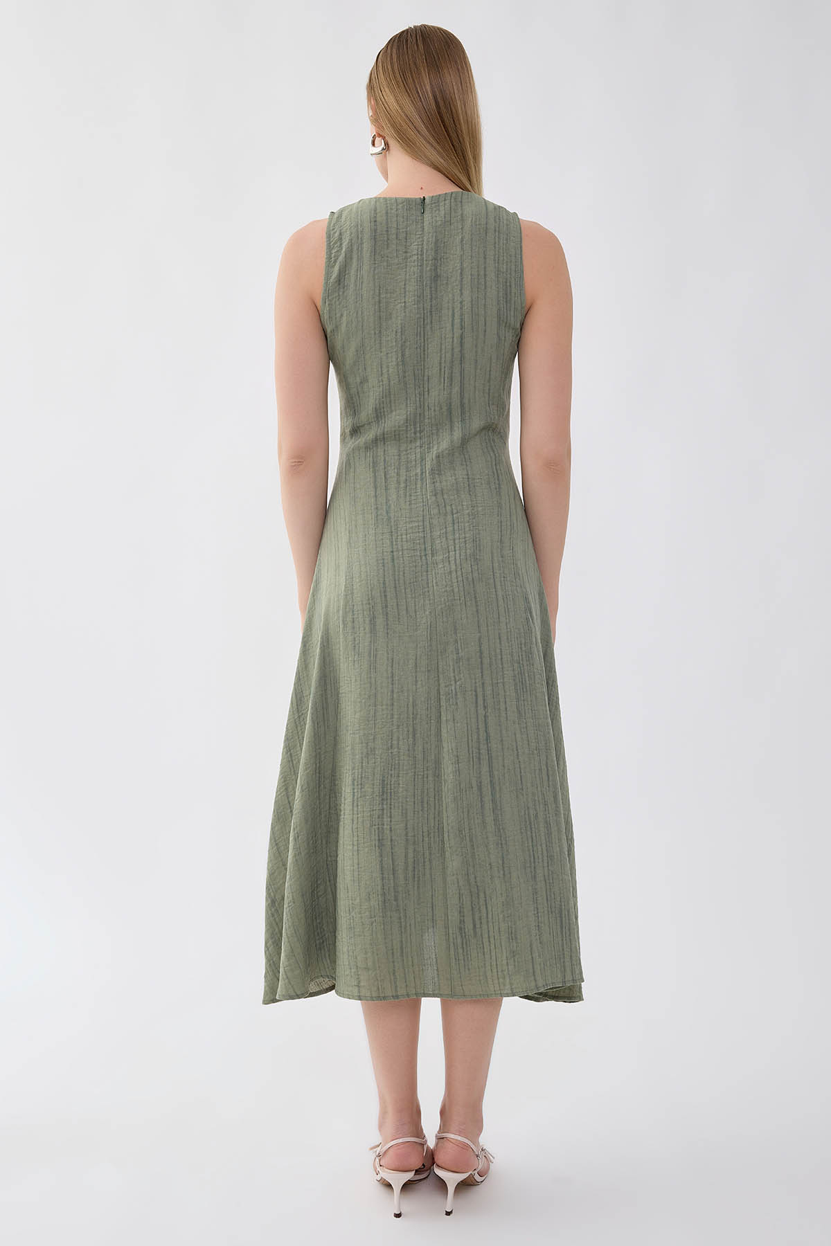 Kendinden Desenli Verev Elbise - Thumbnail