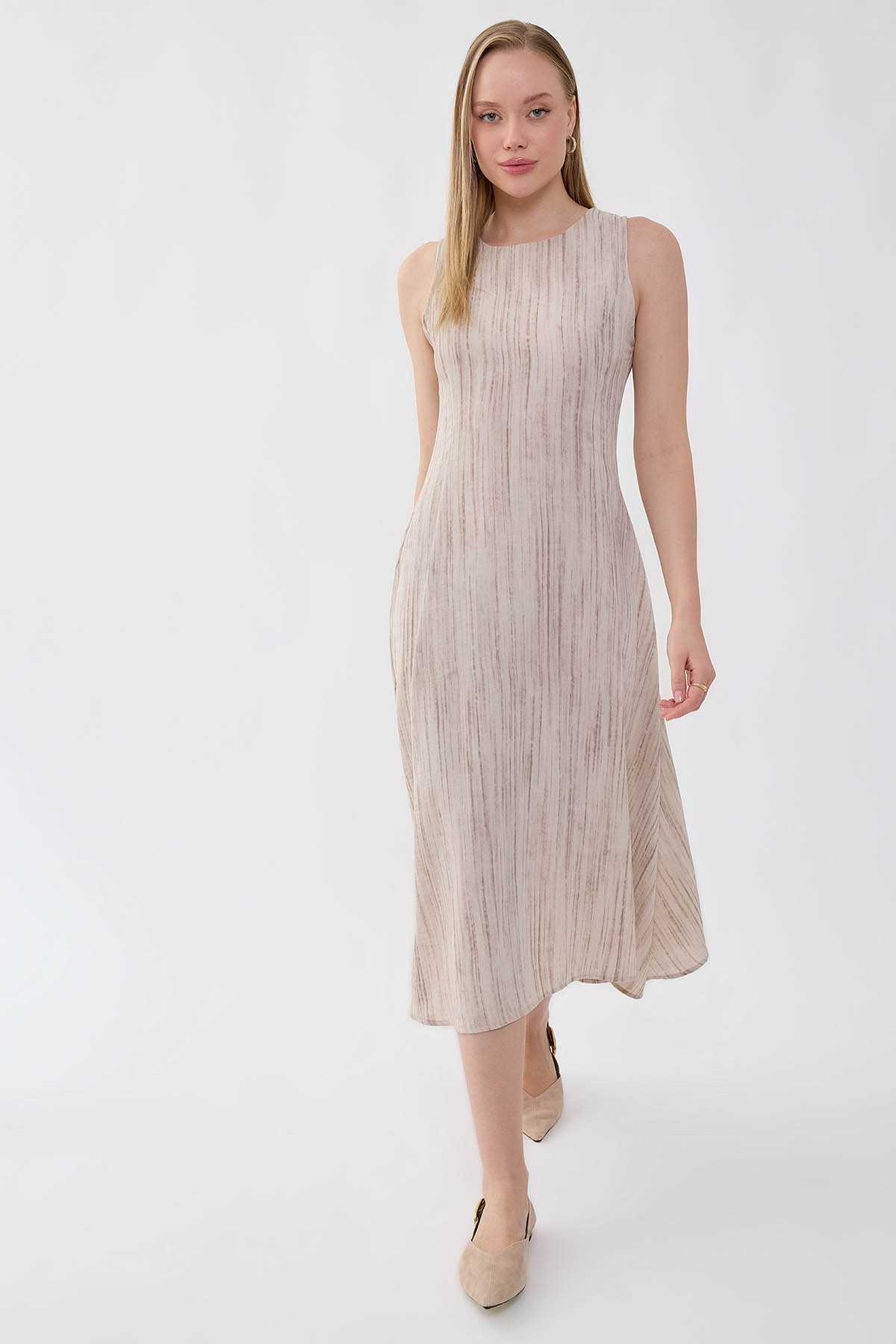 Kendinden Desenli Verev Elbise - Thumbnail