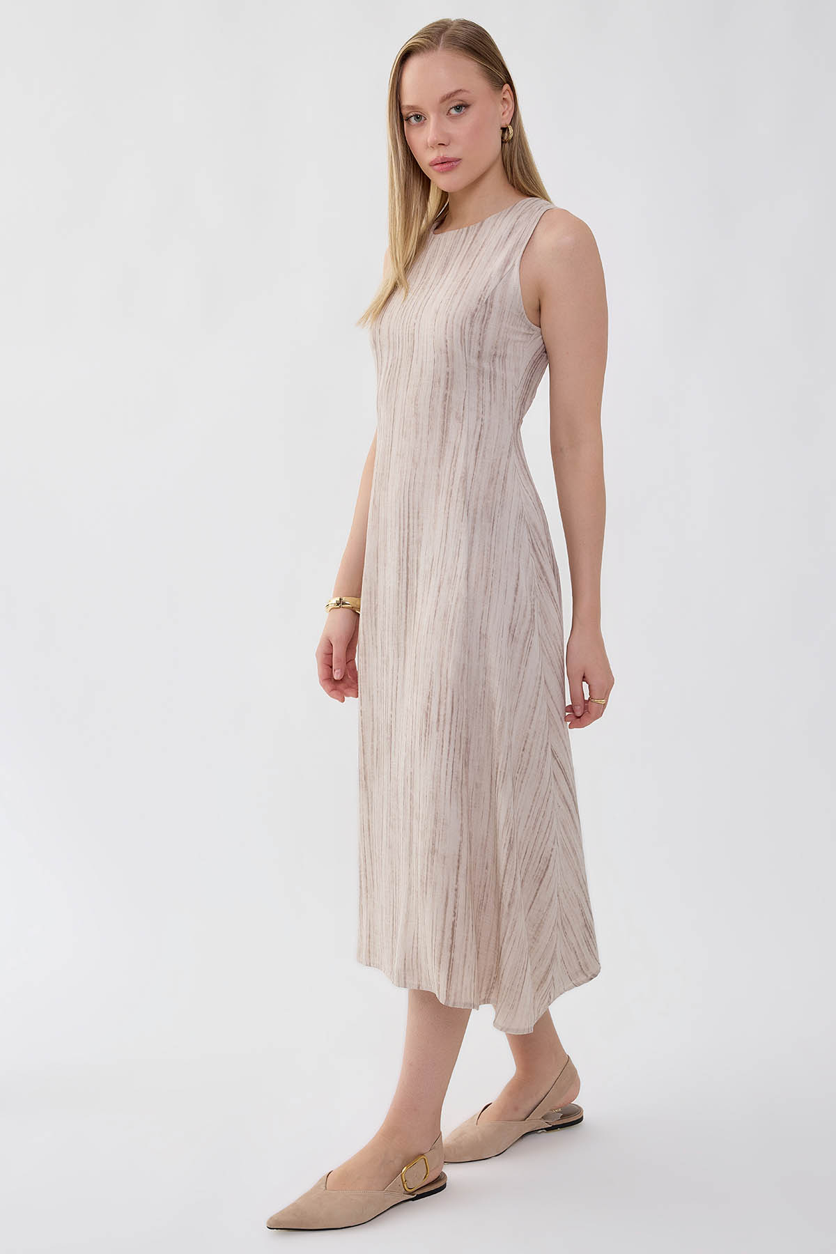 Kendinden Desenli Verev Elbise - Thumbnail