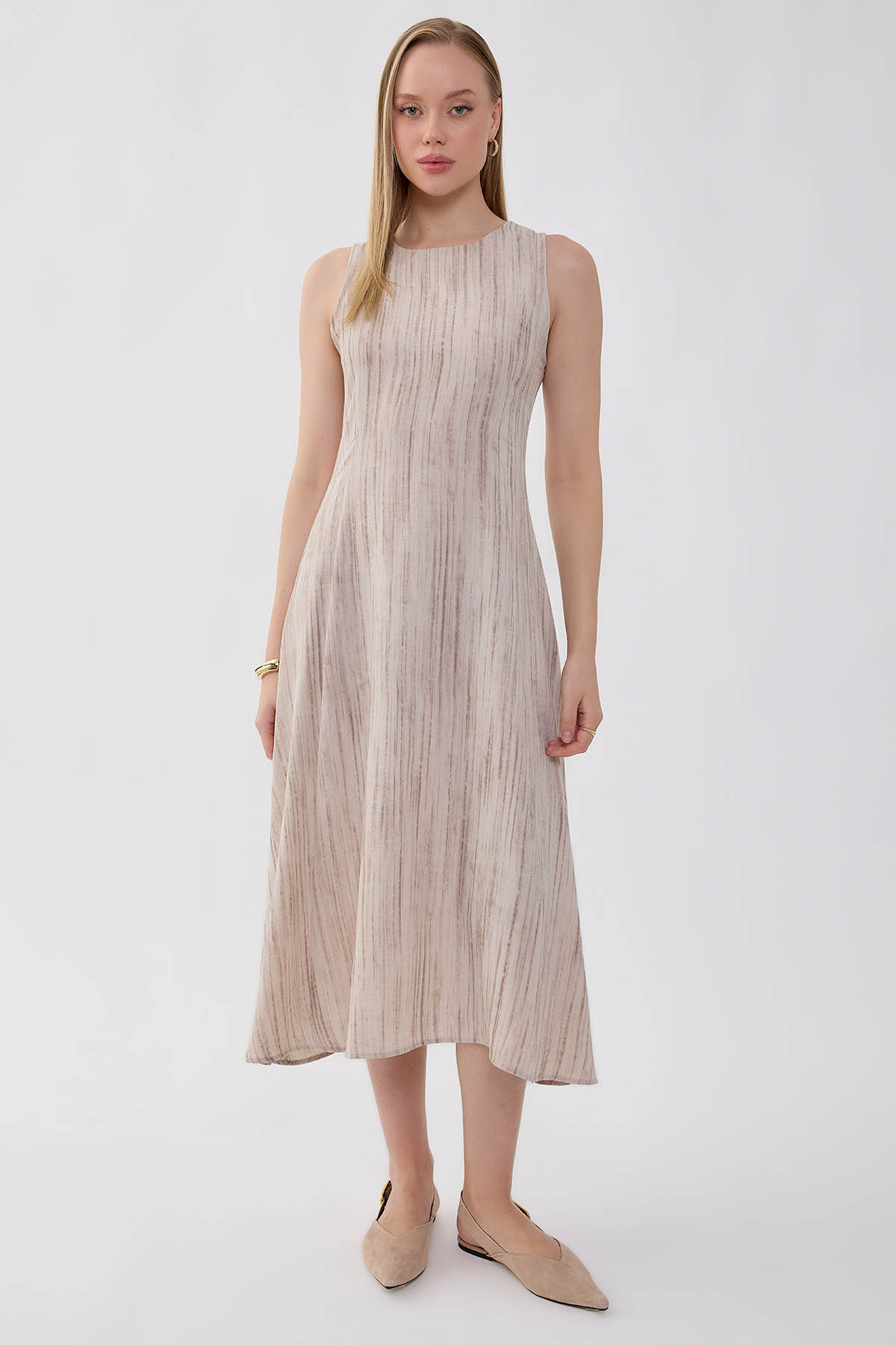 Kendinden Desenli Verev Elbise - Thumbnail