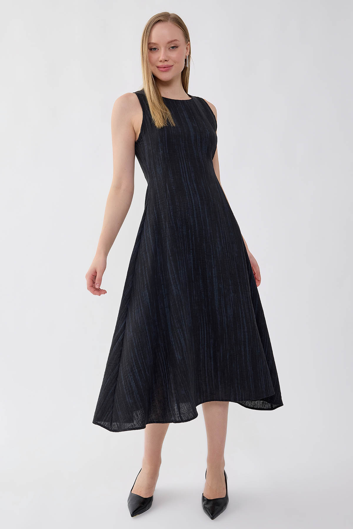 Kendinden Desenli Verev Elbise - Thumbnail