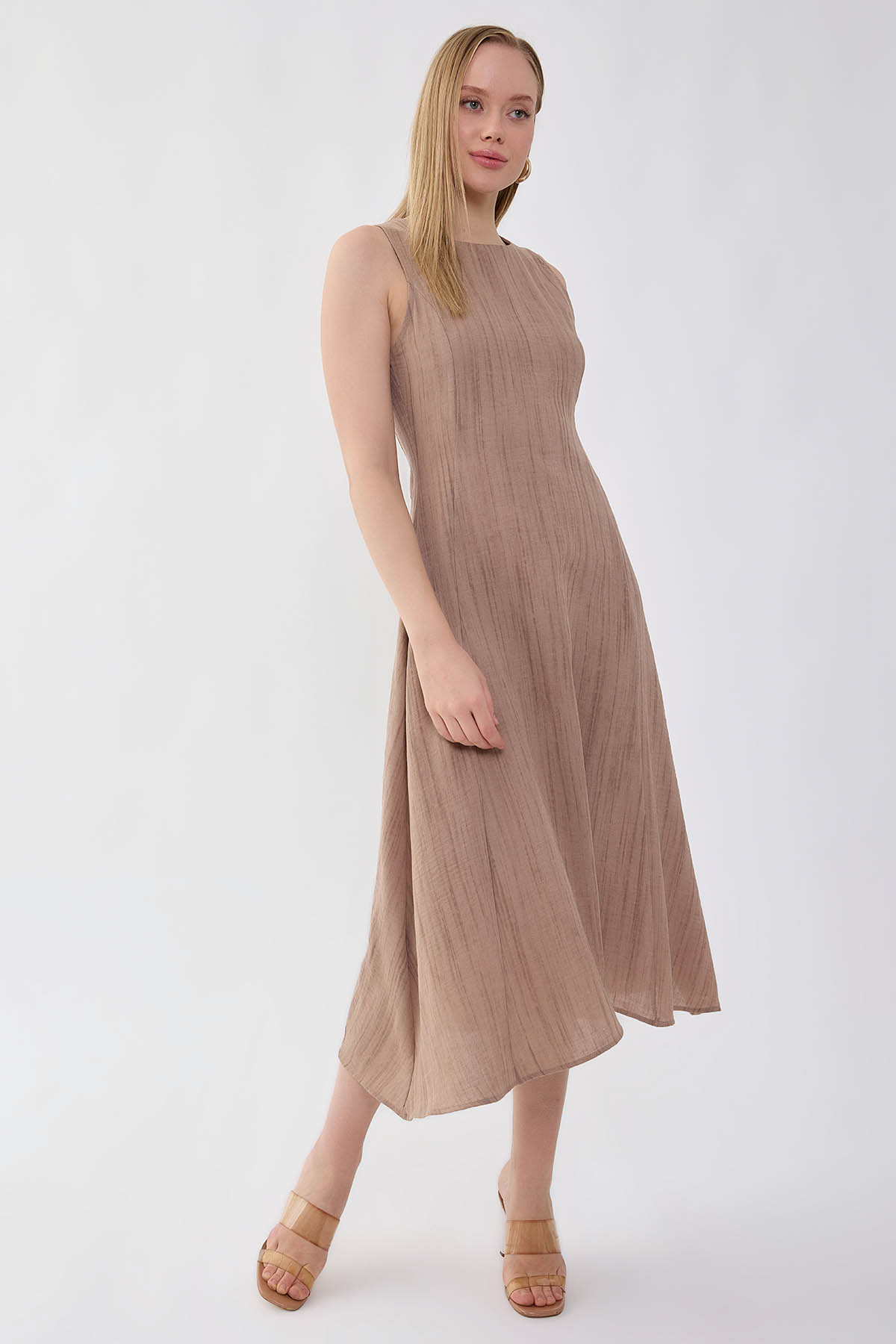 Kendinden Desenli Verev Elbise - Thumbnail