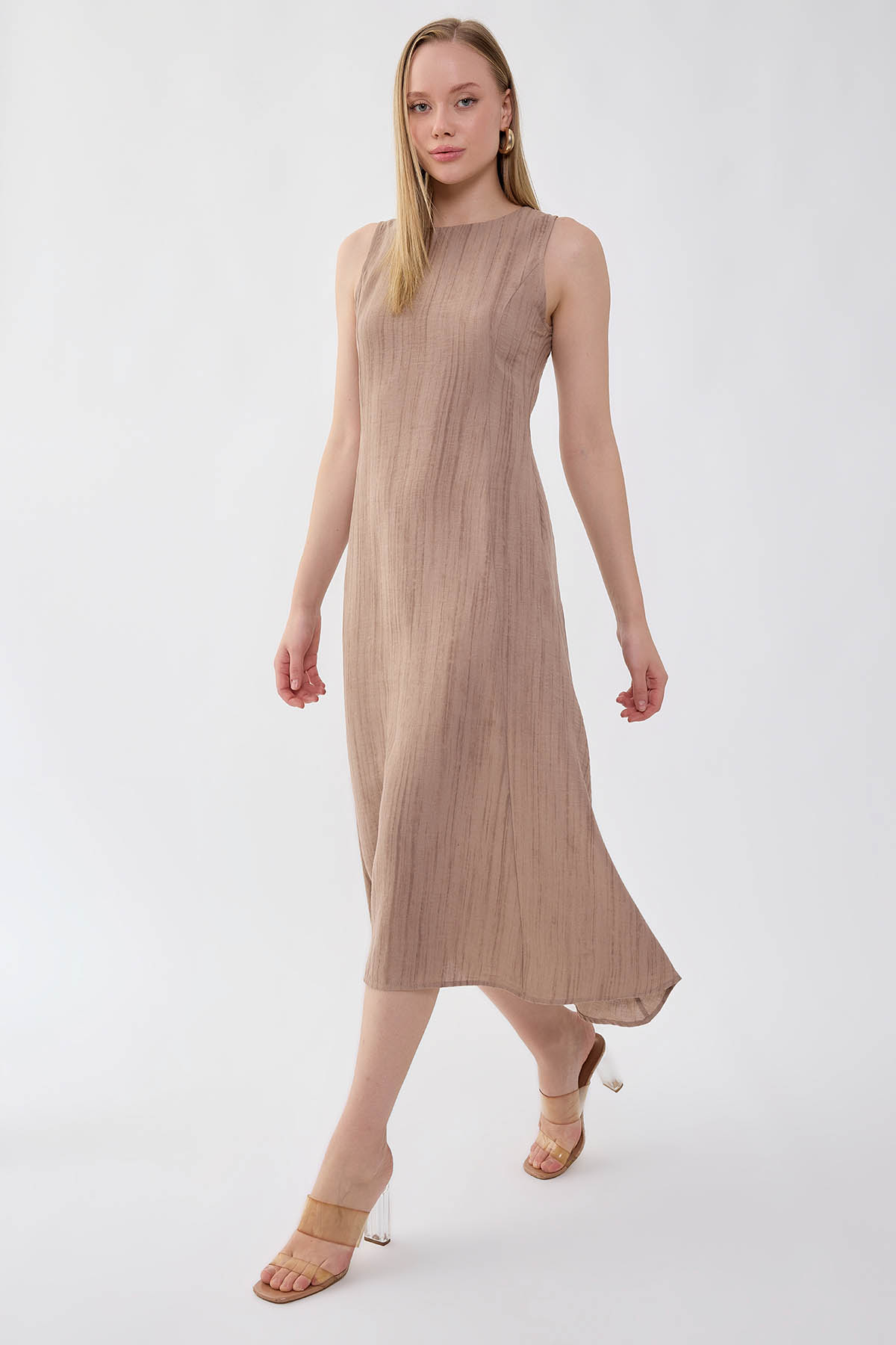 Kendinden Desenli Verev Elbise - Thumbnail