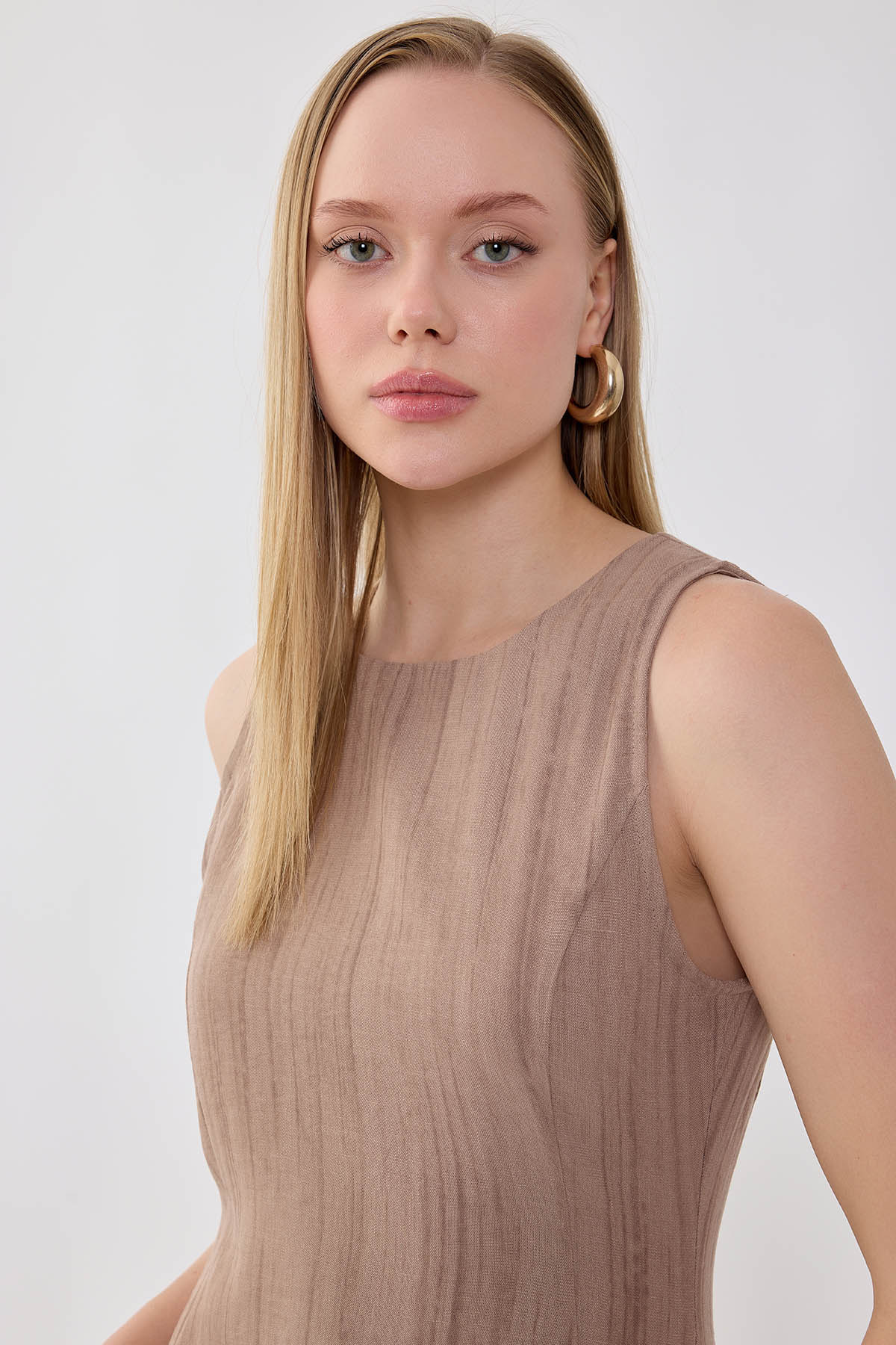 Kendinden Desenli Verev Elbise - Thumbnail