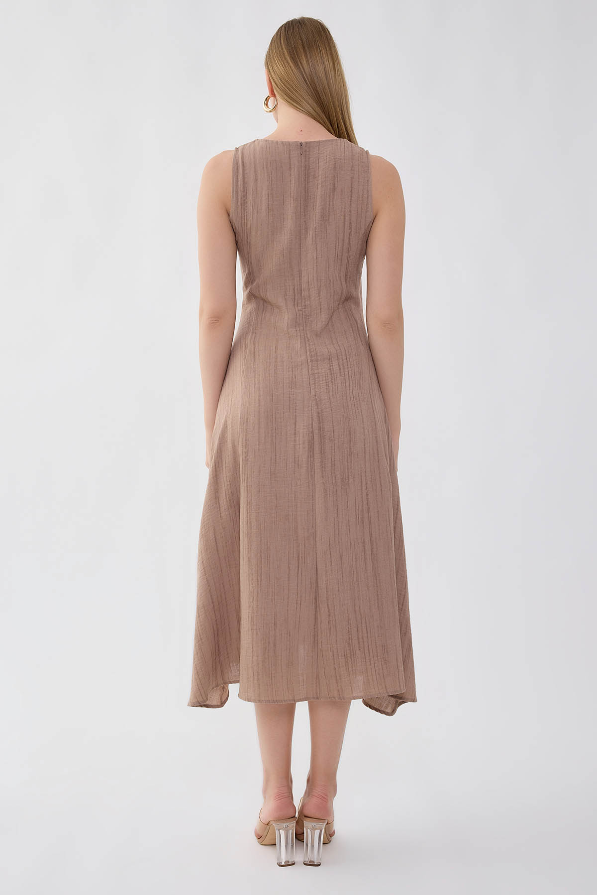 Kendinden Desenli Verev Elbise - Thumbnail