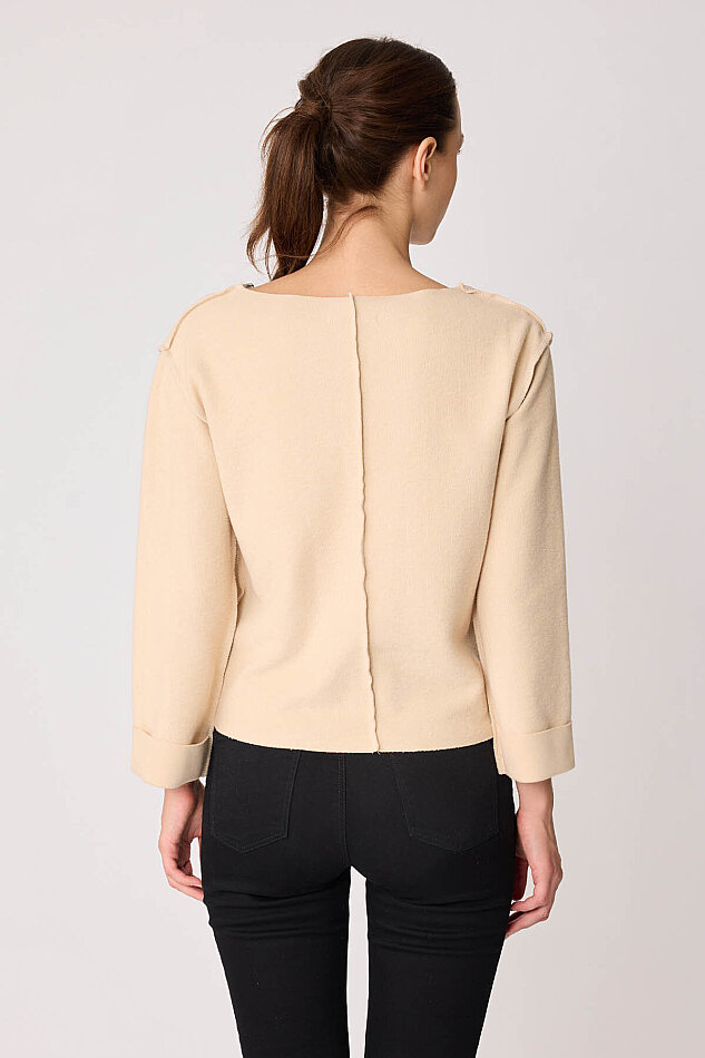 Kesik V Yaka Ters Dikiş Bluz - 56