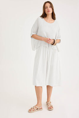 Kısa Kol Fileli Keten Elbise - Thumbnail (20)