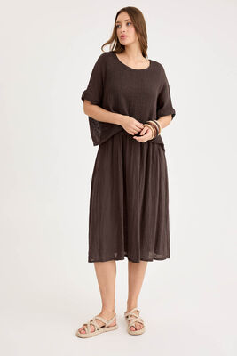 Kısa Kol Fileli Keten Elbise - Thumbnail (24)