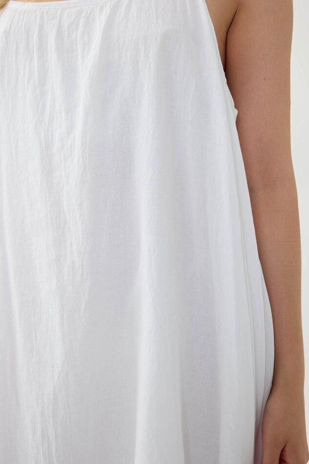 %100 Keten Kısa Kol Uzun Elbise - 7