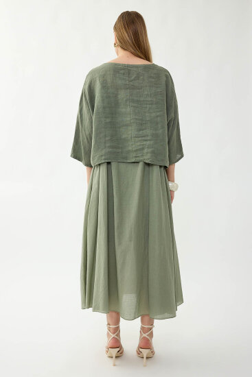 %100 Keten Kısa Kol Uzun Elbise - 17