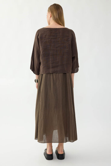 %100 Keten Kısa Kol Uzun Elbise - 25