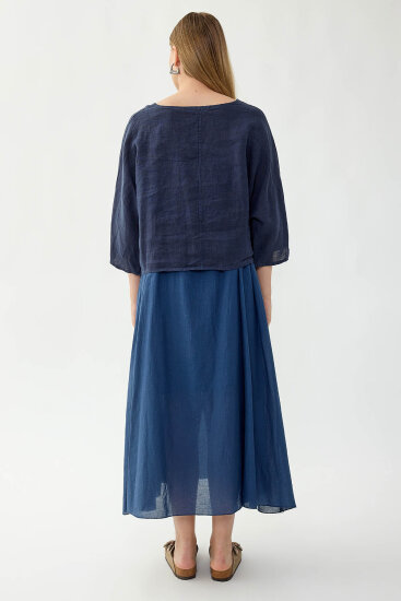 %100 Keten Kısa Kol Uzun Elbise - 31