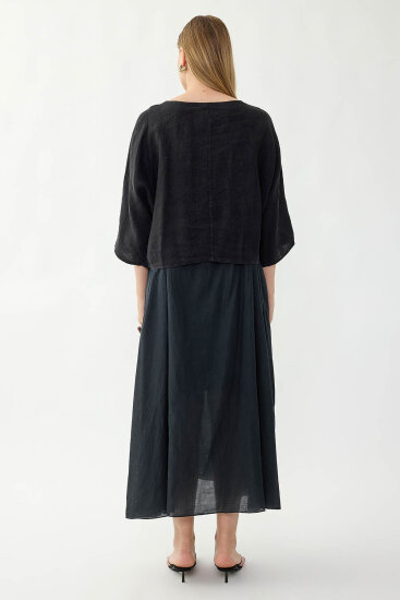 %100 Keten Kısa Kol Uzun Elbise - 37