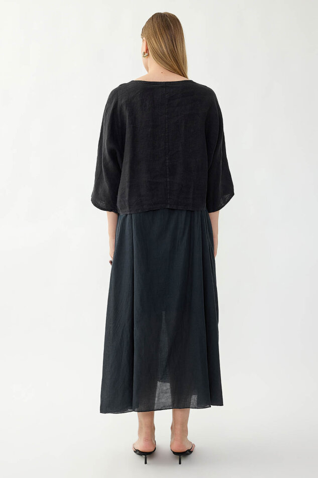 %100 Keten Kısa Kol Uzun Elbise - 37