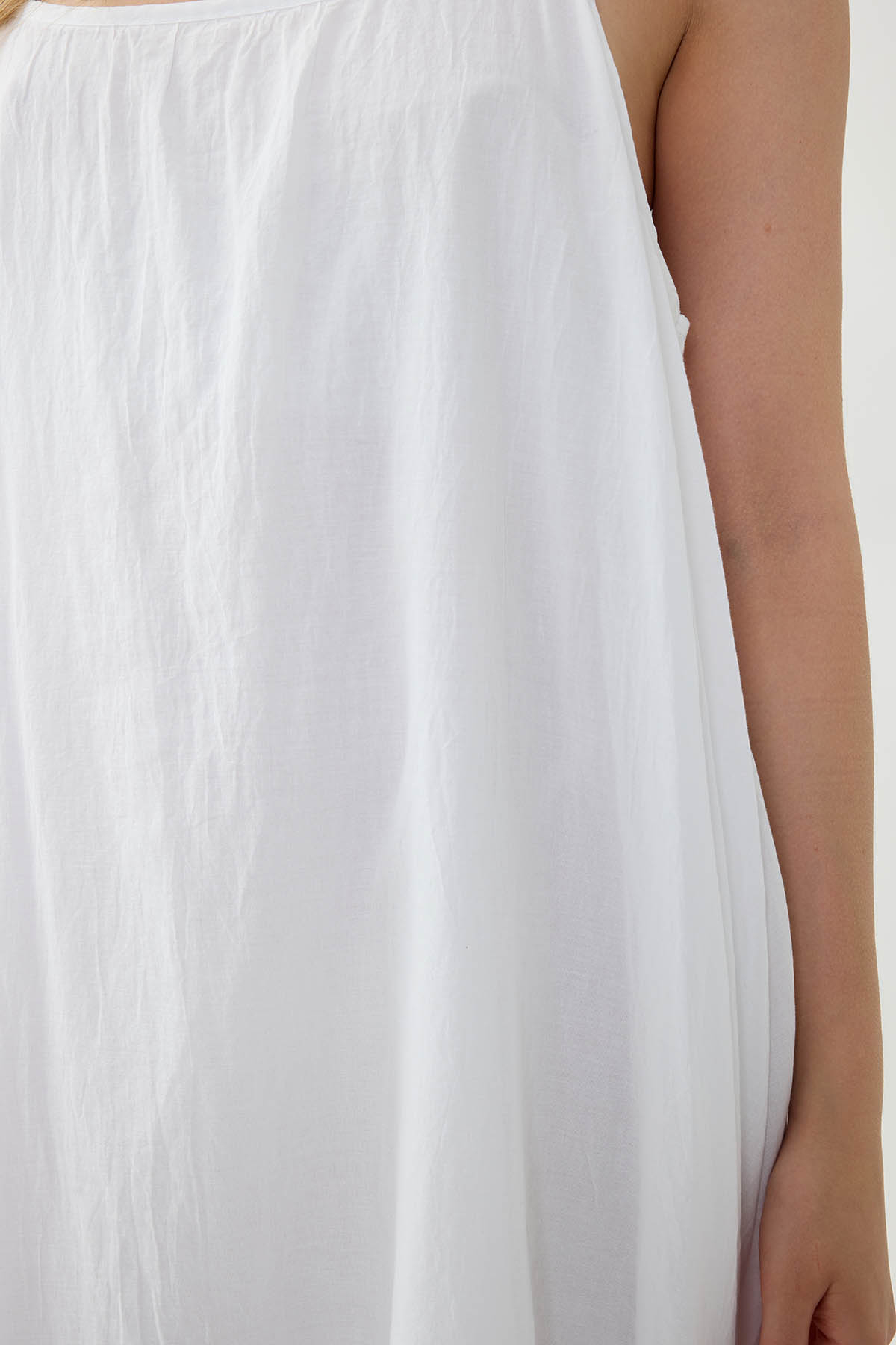 %100 Keten Kısa Kol Uzun Elbise - Thumbnail