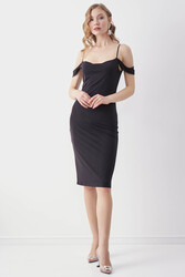 Kol Detaylı İp Askılı Astarlı Elbise - 8