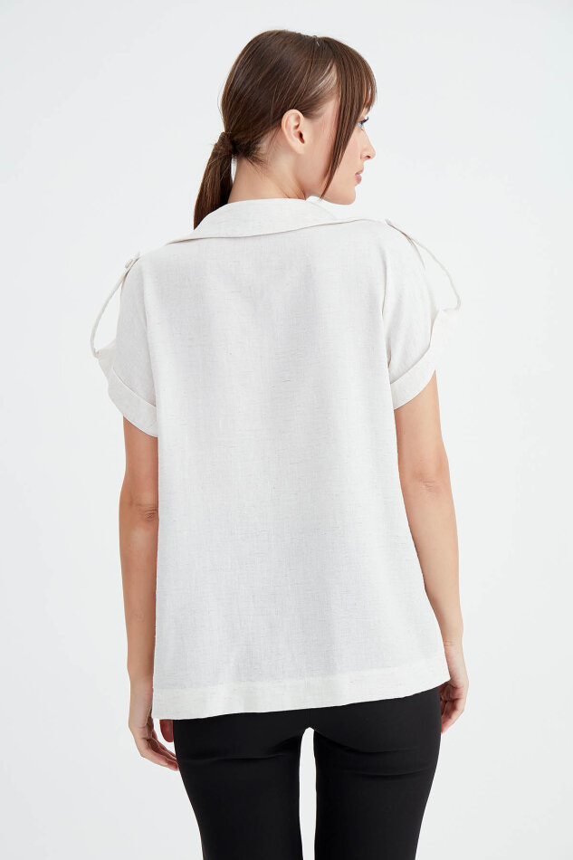 Kol Detaylı Viskon Keten Gömlek - 4