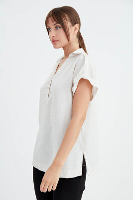 Kol Detaylı Viskon Keten Gömlek (1)