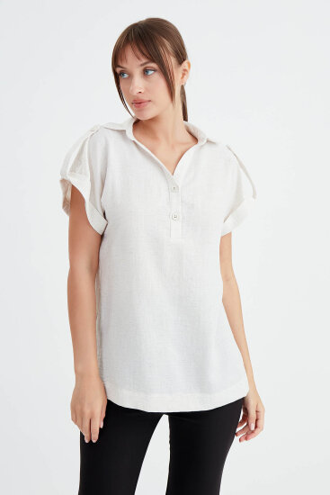 Kol Detaylı Viskon Keten Gömlek - 3