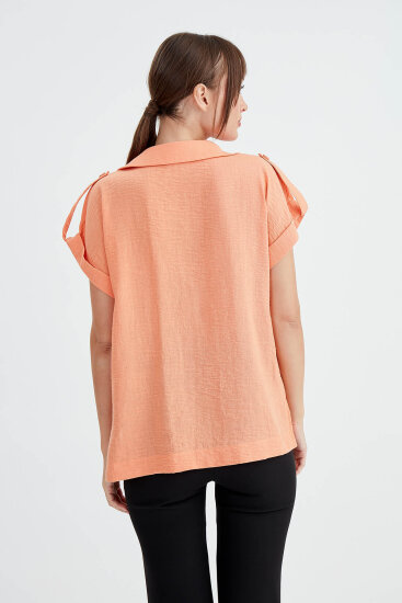 Kol Detaylı Viskon Keten Gömlek - 9