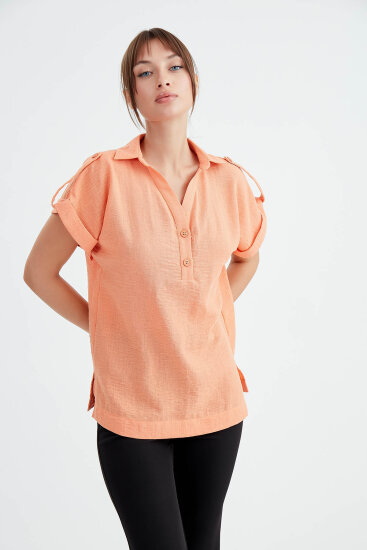 Kol Detaylı Viskon Keten Gömlek - 7