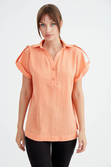 Kol Detaylı Viskon Keten Gömlek - 8