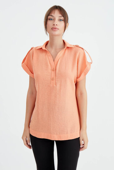 Kol Detaylı Viskon Keten Gömlek - 6