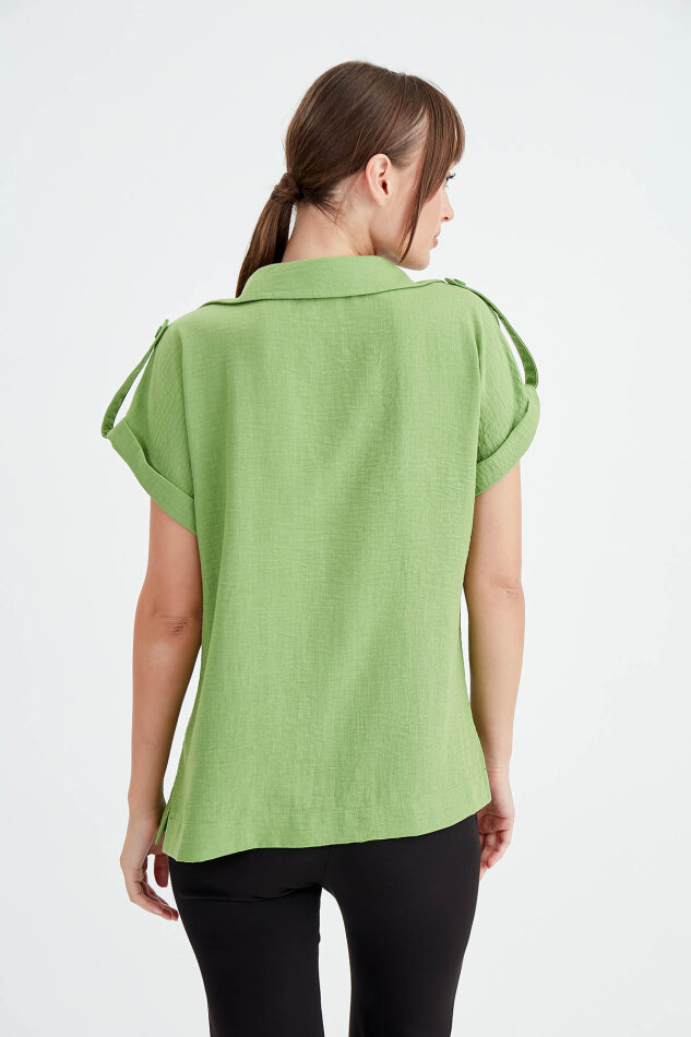 Kol Detaylı Viskon Keten Gömlek - 14